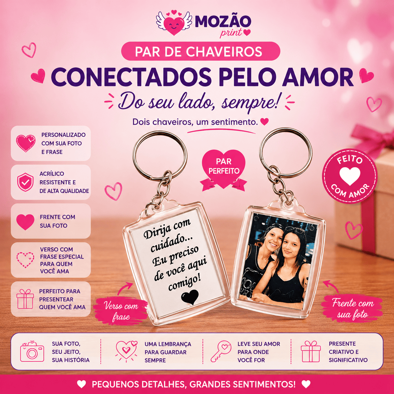 ChatGPT Image 14 de ago. de 2026, 22_25_02 (1) Kit 2 Chaveiros Personalizados com Foto e Frase - Imagem 1