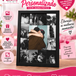 Quadro Personalizado com 13 fotos de Casal para Dia dos Namorados Tamanho A4 Com Moldura e acetato